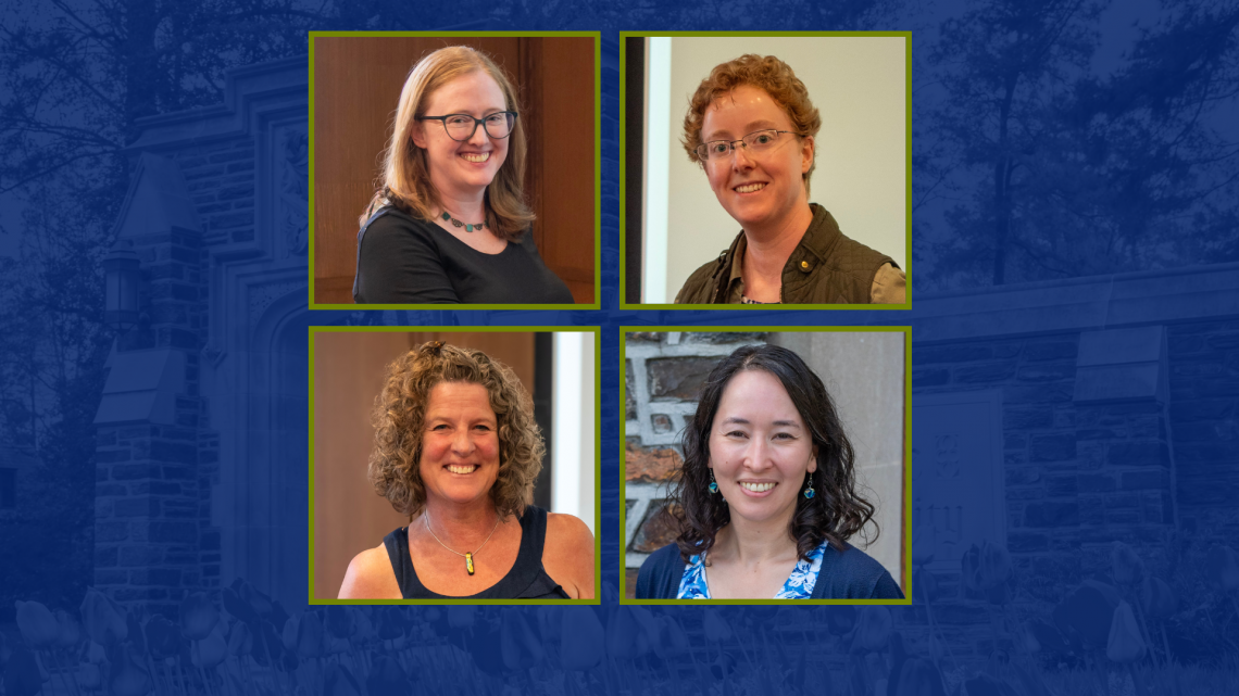Photos of four Trinity College faculty members who received 2025 teaching awards